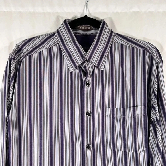 Tommy Bahama Dress Shirt Men's Medium Purple Striped 100% Silk Button Up - Picture 2 of 13